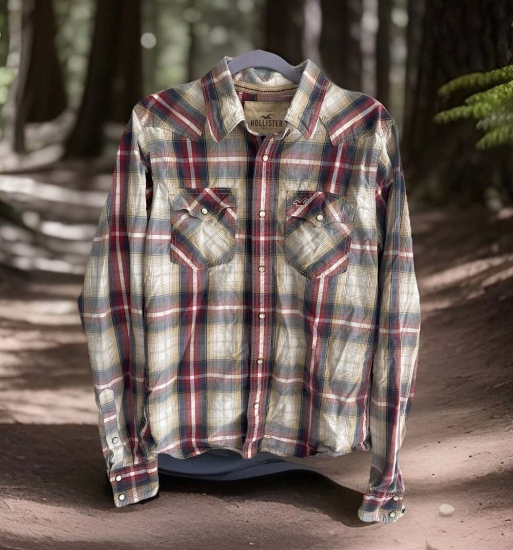 Hollister Plaid Western Snap Button Down Shirt XL